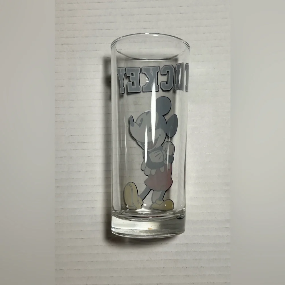Disney Mickey Mouse Glass Drinking Cup‎ Block Letters Collectors Souvenir 16oz.
